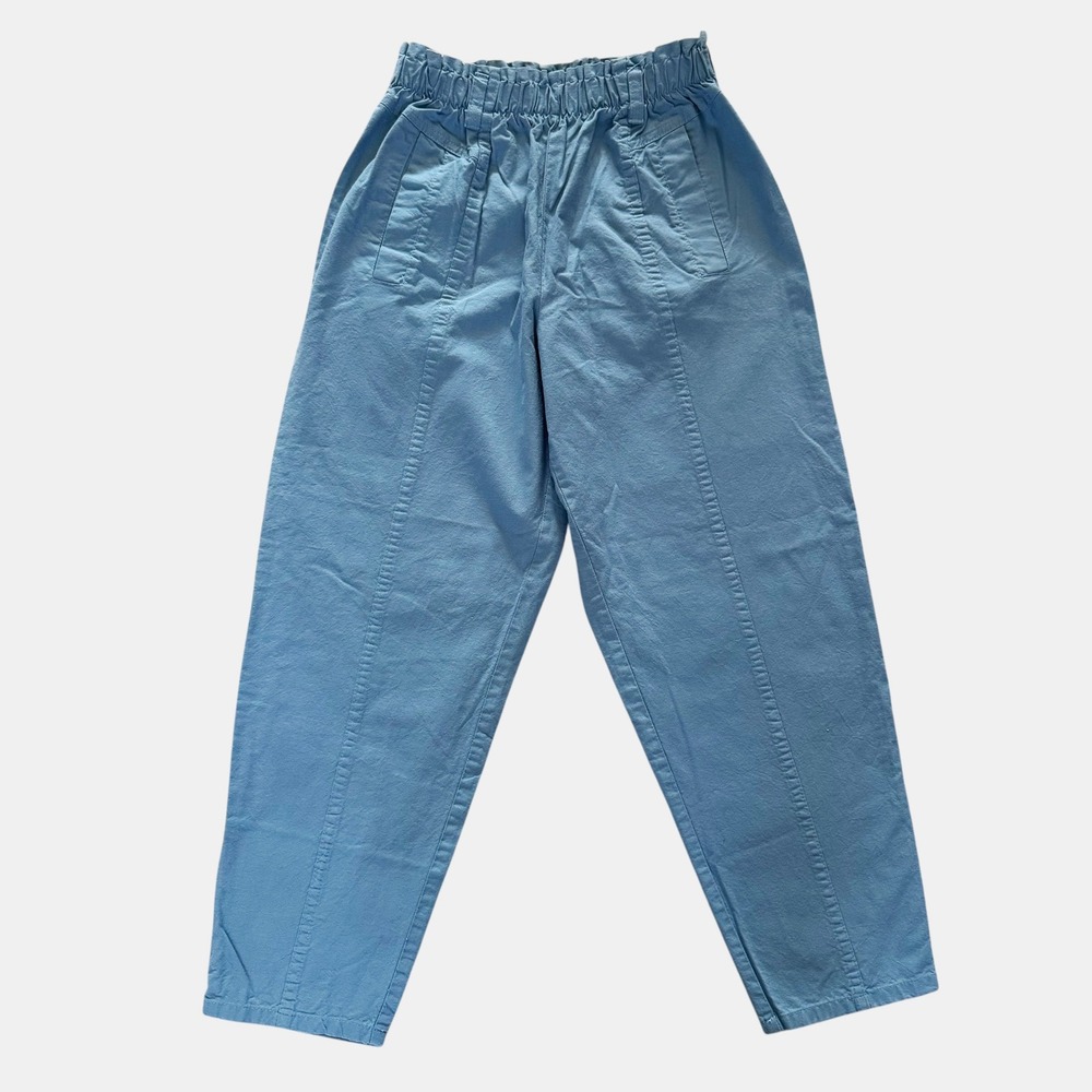 Vintage Cherokee Cotton Paperbag Waist Tapered mom Pants 14 Petite Blue USA made